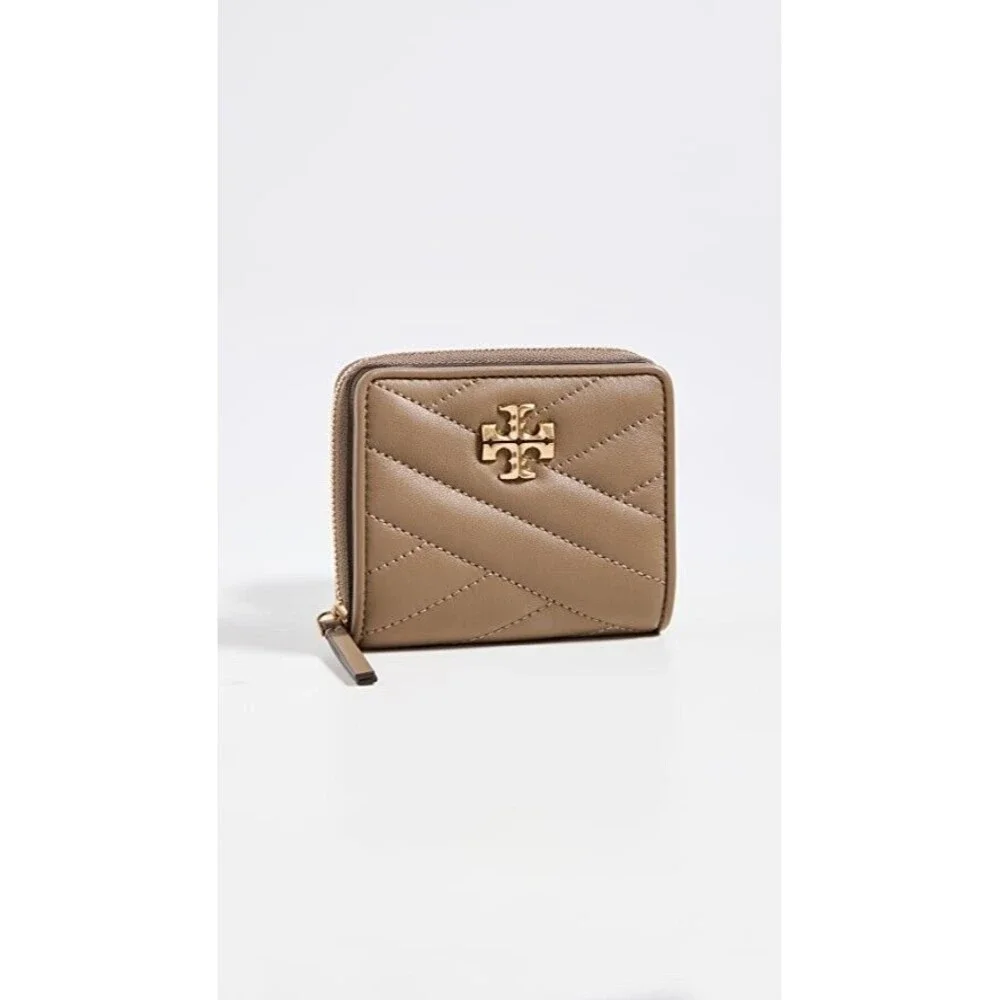 Tory Burch KIRA Chevron Bi Fold Wallet Sandpiper Brown Gold New with Tag $198